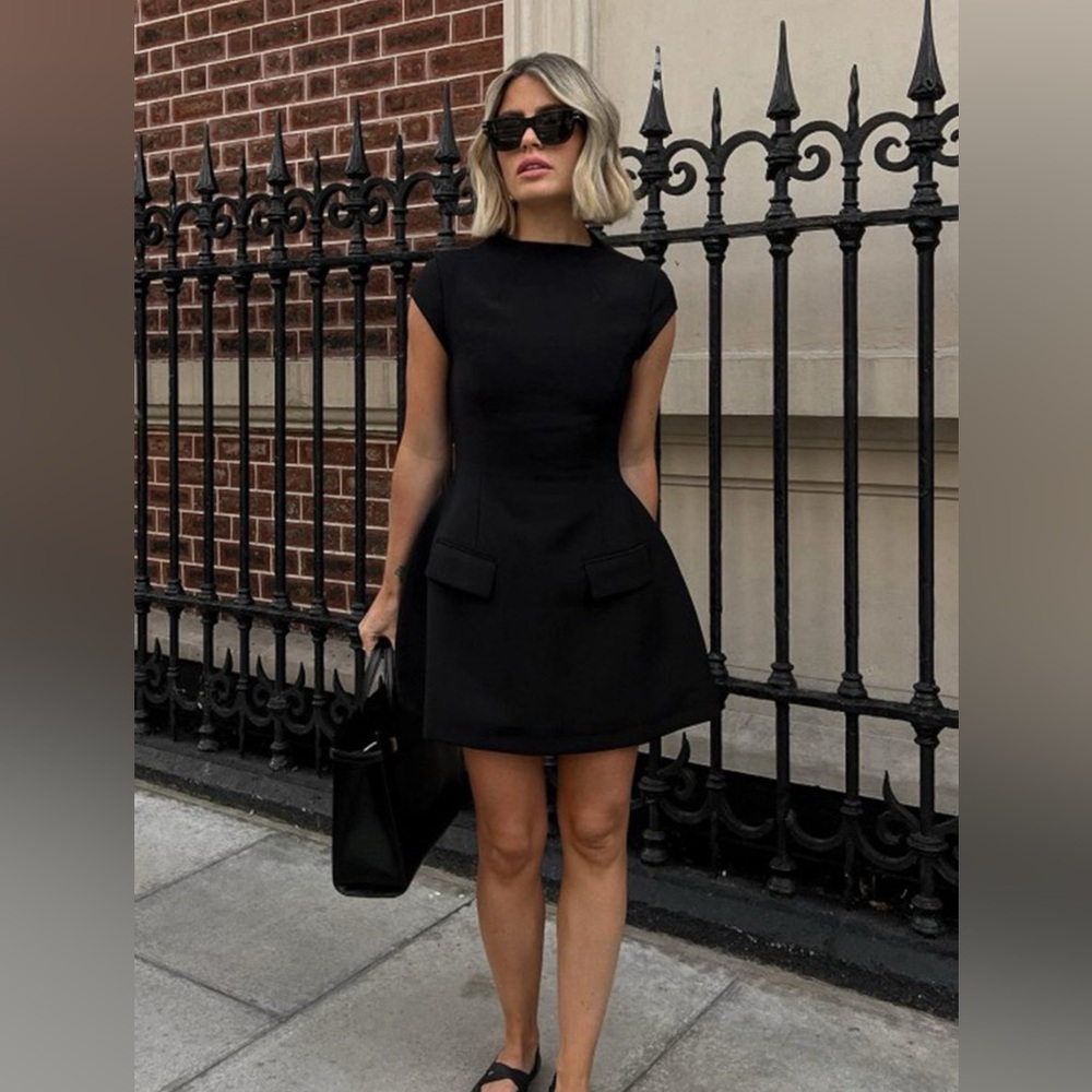 Cap Sleeve Elegant A Line Mini Dress in Black - Picture 6 of 7